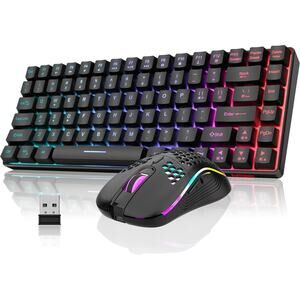 RedThunder K84 Wireless Keyboard And Mouse Combo, Rainbow Backlit Rechargeable B